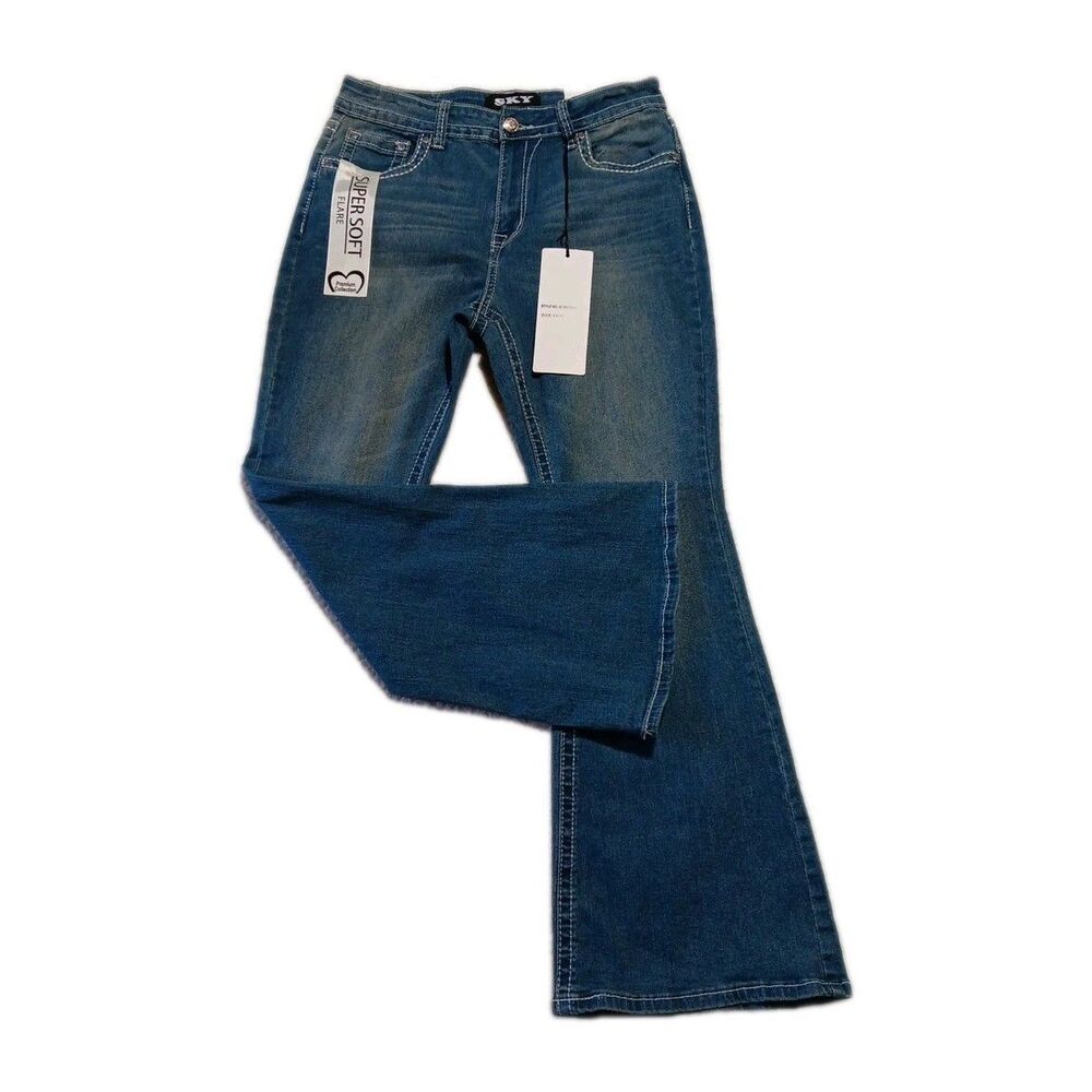 SKY Premium Juniors 13/14 Bootcut Jeans Rhinestone Cross Western Stretch NWT - Picture 2 of 7